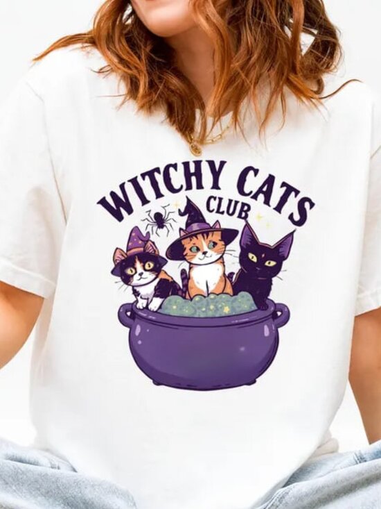 Tops - Cute Cat Tee, Witch Cat Halloween Shirt, Cat Lover Gift